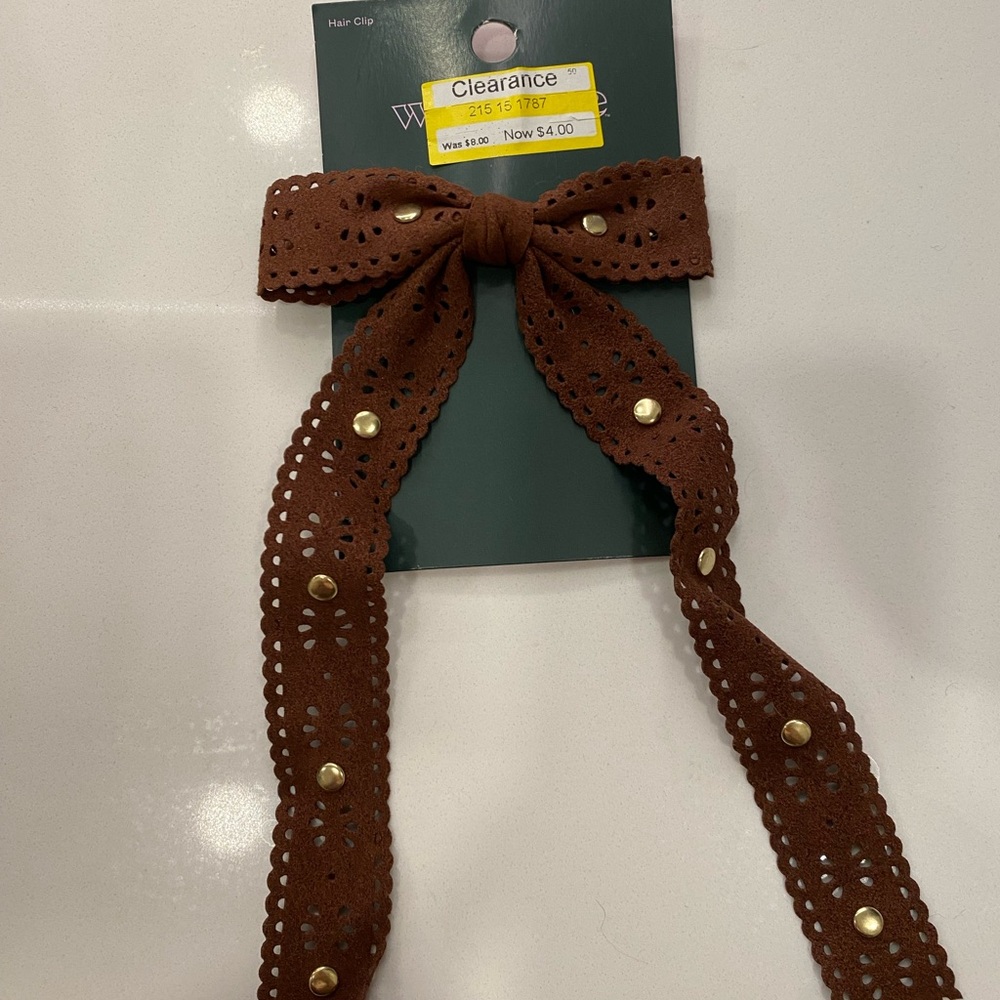 Brown Hair Bow with Gold Accents